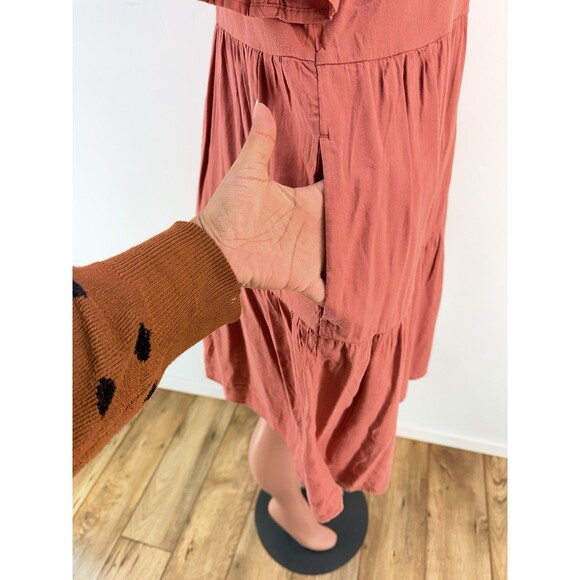 Old Navy Tiered Mini Swing Dress Large Short Sleeve V-Neck - Picture 7 of 11